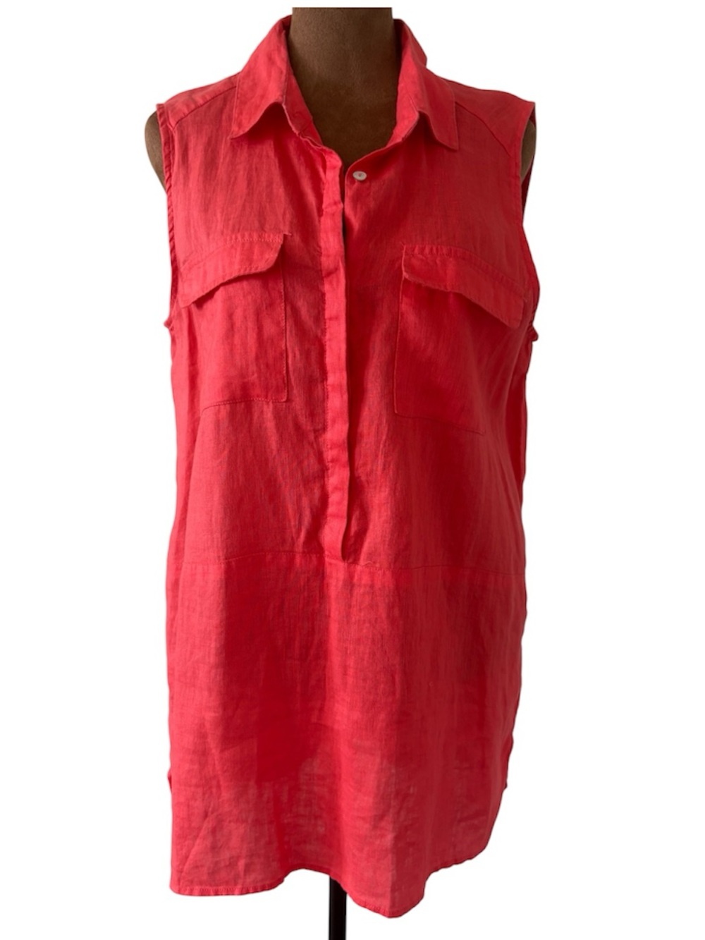 100% Linen Coral Popover Sleeveless Tunic Boho Top Jones & Co. Medium
